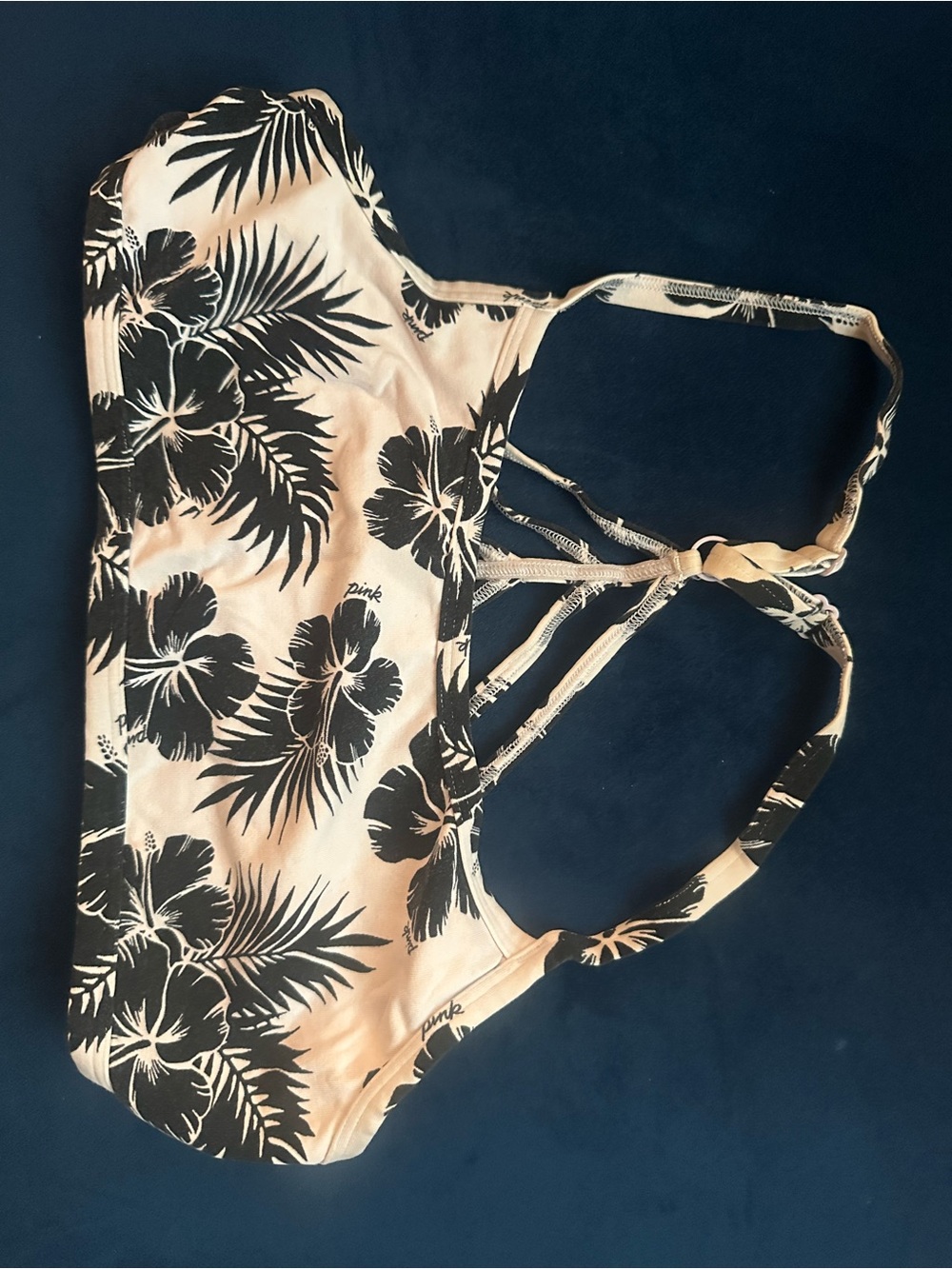PINK Victoria's Secret Black & Cream Floral Sports Bra